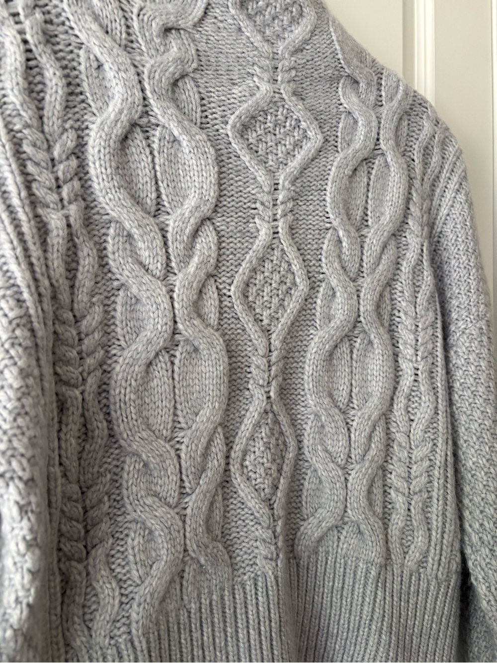 525 America Light Gray/ Baby Blue Cable Knit Mock Neck Sweater Size L - Picture 7 of 7